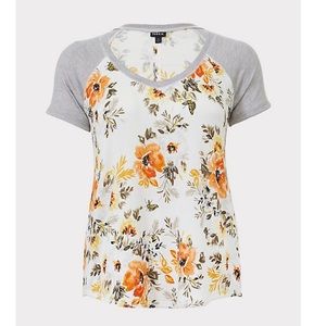 Torrid White Floral Classic Fit Raglan Tee